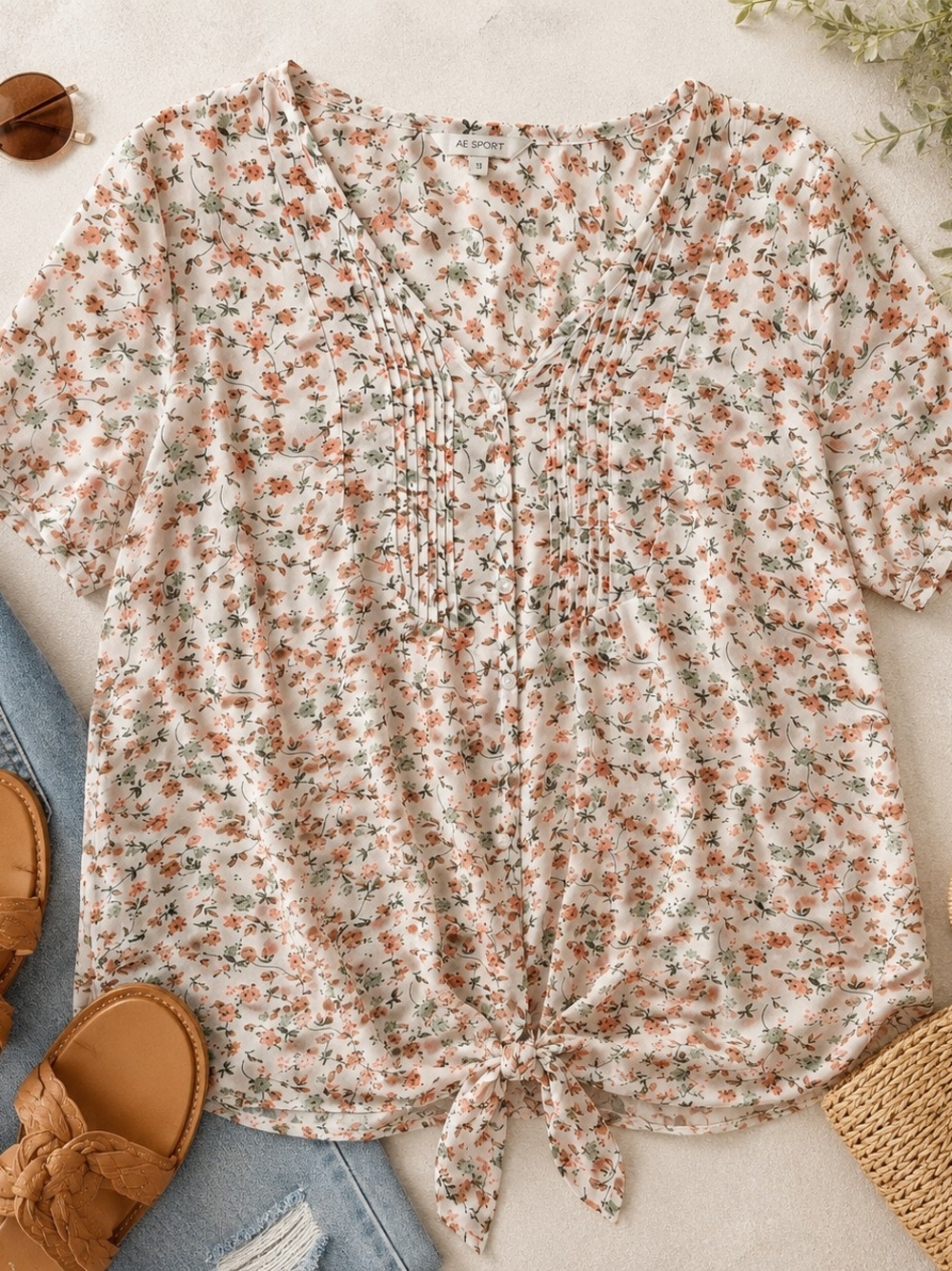 AE Sport Floral Tie Front Blouse Size 18 Cottagecore